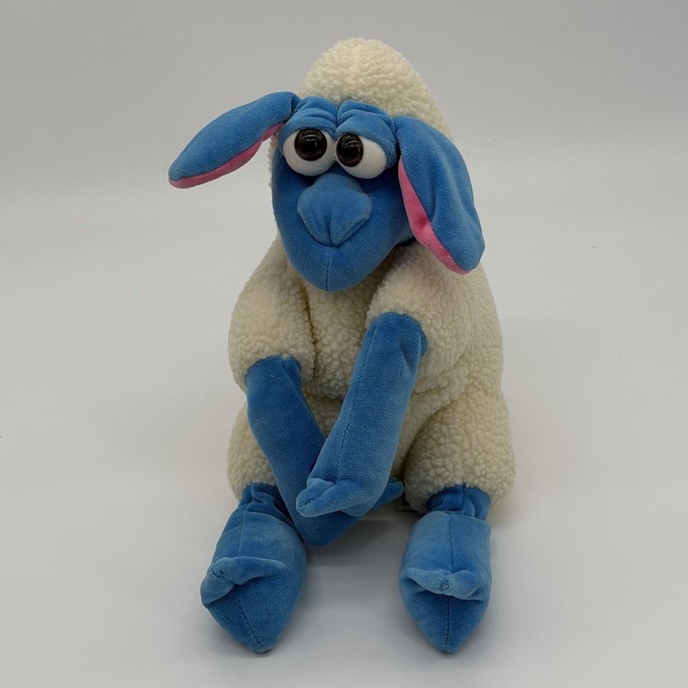Vintage Funny Friends Jennifer Mazur Lamb Sheep Plush Blue White Soft Sculpture